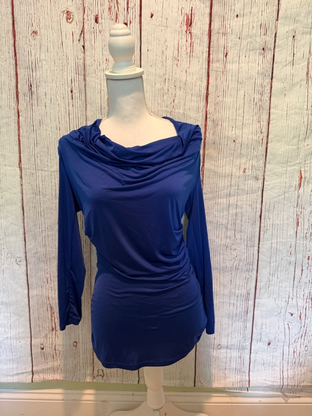 Cache Cowl-Neck Long Sleeve Top in Royal Blue